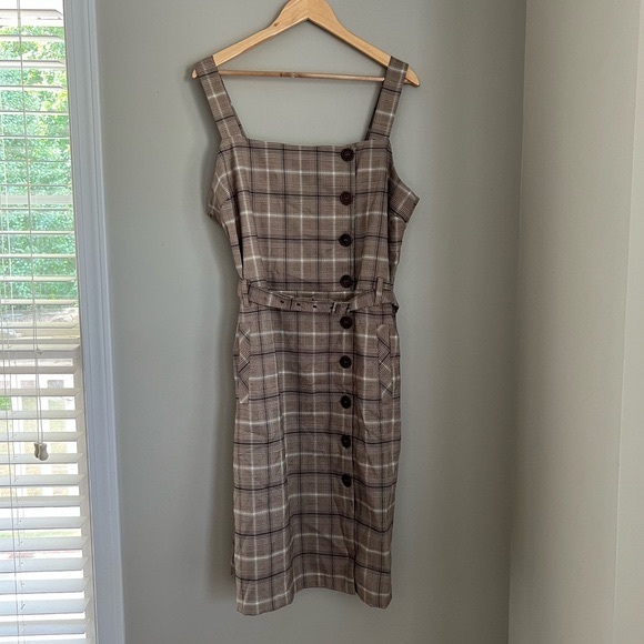 Skies Are Blue Dresses & Skirts - SKIES ARE BLUE| Plaid Asymmetrical Button Down Dress with Belt and pockets